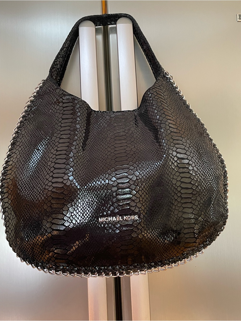 Michael Kors Black Python Skin Leather Hobo Bag